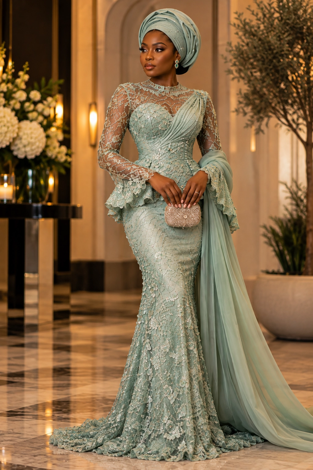 Woman wearing Àṣà & Àṣọ occasionwear fabric